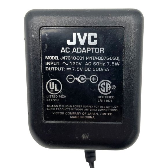 JVC AC Adapter Charger J47310-001 (41TA-D075-050) 7.5V DC 500mA Tested - Picture 2 of 5
